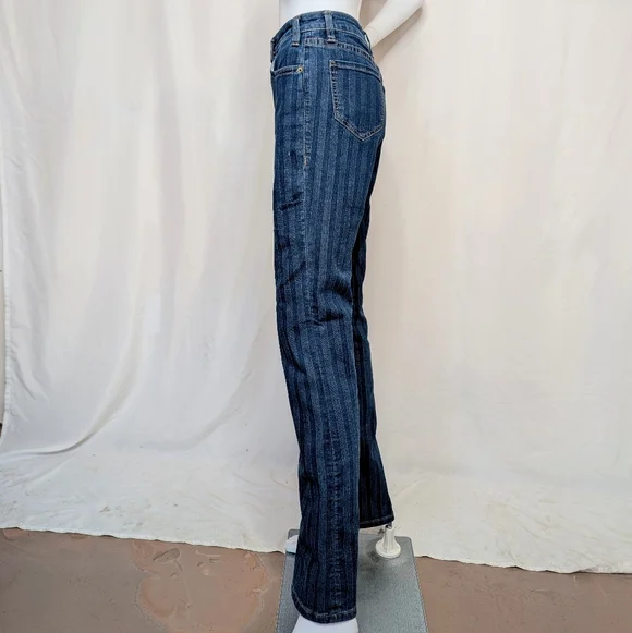 Dark Blue Striped Denim High Rise Bootcut Jeans - Picture 9 of 13